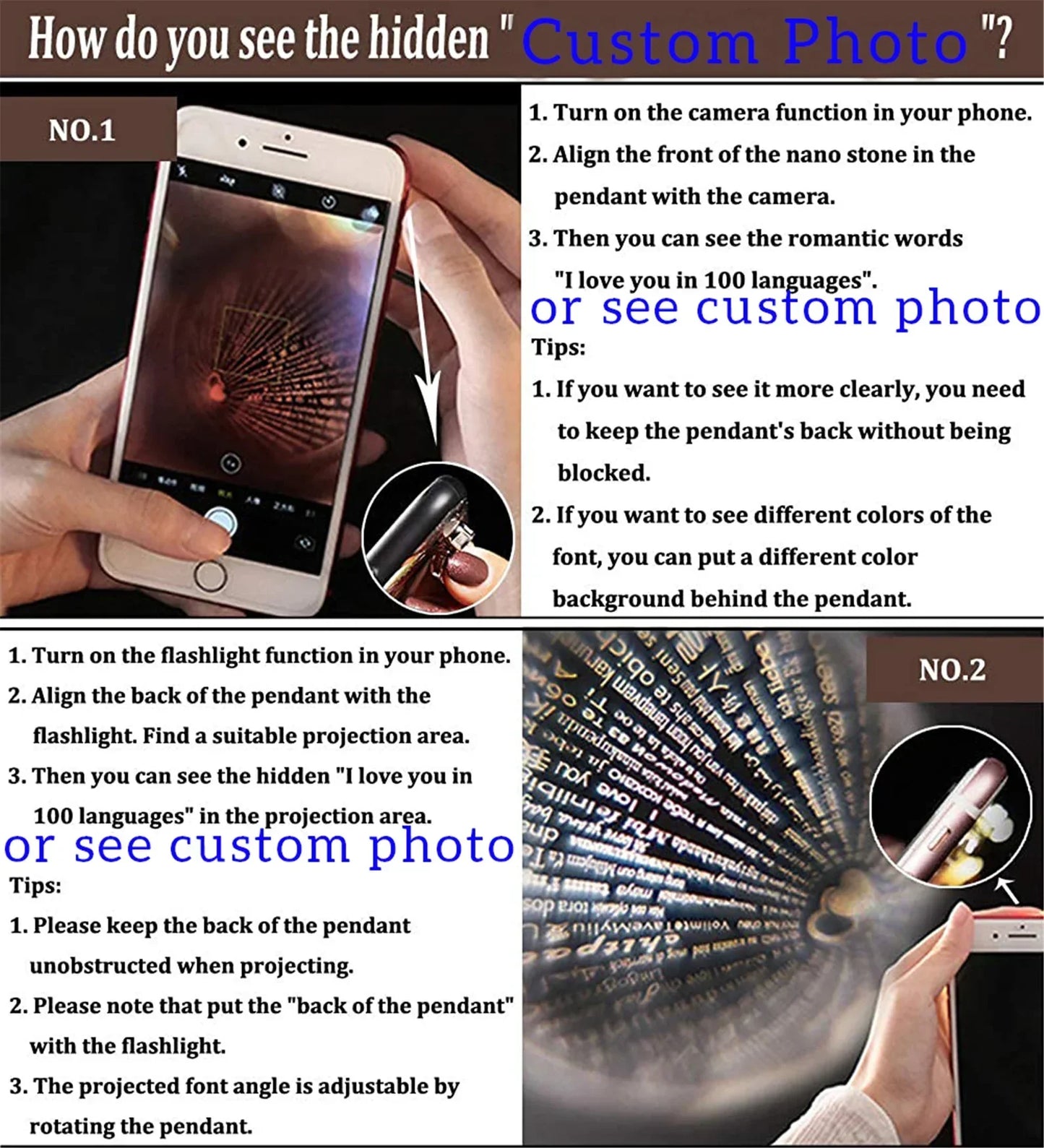 I love You Projection Necklace 100 Languages